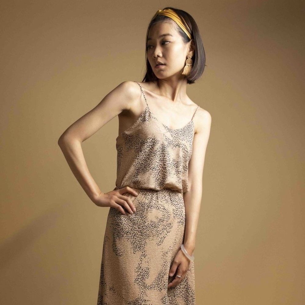 CURRENT AIR | Spaghetti Strap Metallic Cami - Leopard